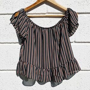 🌲 Timing Striped Off The Shoulder Top Blue White Large